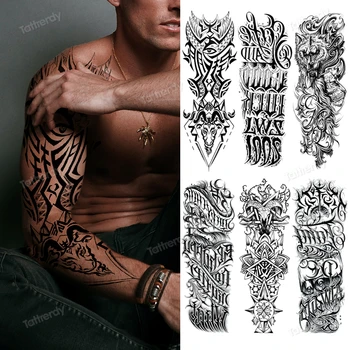 Большие временные татуировки на всю руку, мужские и женские Сексуальные боди-арт, водонепроницаемая татуировка, наклейка, черный дракон, тотем, племенной Мальчик