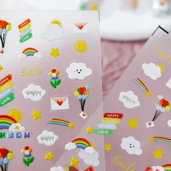 Красочные воздушные шары с радужным облаком, милый мультфильм 5D, мягкая рельефная Самоклеящаяся наклейка для дизайна ногтей, прекрасная 3D наклейка для маникюра DIY