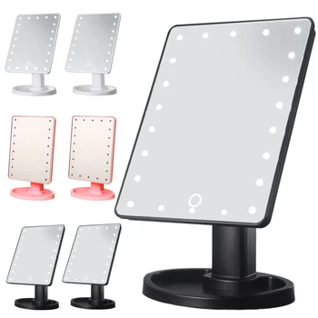TSHOU467 зеркало для хранения туалетного столика с вращающимся зеркалом на 360 градусов, регулируемое 16/22 светодиодным сенсорным экраном, портативный сенсорный датчик, светящееся зеркало