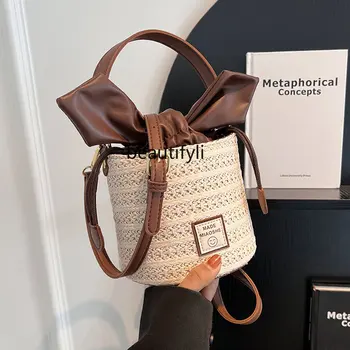 высококачественная маленькая сумка zq, женская летняя нишевая дизайнерская сумка-мессенджер, тканая переносная соломенная сумка-ведро