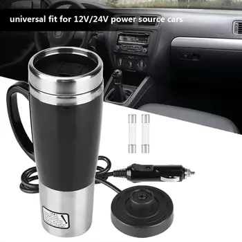 Автомобильная электрическая дорожная грелка из нержавеющей стали, чашка для кофе и чая, кружка черного цвета с кабелем прикуривателя
