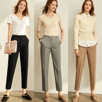 EOS 2023, Новый дизайн, женские зауженные брюки с высокой талией, полушерстяные брюки