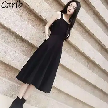 Платья Женские, черные, модная уличная одежда без рукавов, простые вечерние платья в корейском стиле с карманами, крутые винтажные универсальные BF, Горячая распродажа