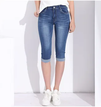 Женские джинсы, черные брюки, капри, длина до колен, эластичная высокая талия, брюки Happy Mom, плюс размер 2023