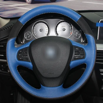 Черная замша, Синяя кожаная крышка рулевого колеса автомобиля для BMW F25 X3 2011 2012 2013 2014 2015 2016 2017 F15 X5 2014