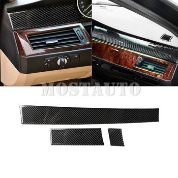 Для BMW 5 серии E60 Внутренняя отделка приборной панели из мягкого углеродного волокна 2005-2011 3шт (2 цвета)