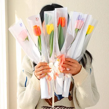 10шт Сумка для цветов с одним букетом на День Святого Валентина Opp прозрачная водонепроницаемая сумка для упаковки с одним рукавом-розой, подарочные пакеты для цветов