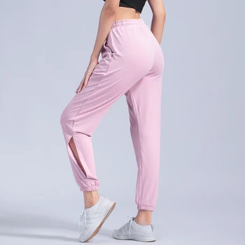 Женские свободные розовые штаны для бега с эластичным шнурком, спортивные брюки для фитнеса, женские спортивные штаны для бега трусцой с нижним отверстием