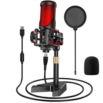 Usb-микрофон Настольный Конденсаторный Конденсаторный микрофон для подкастов, игровой микрофон, запись потокового видео, микрофоны со светом