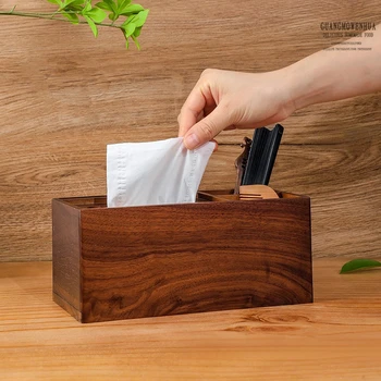 Простая и атмосферная домашняя коробка для салфеток в стиле ретро, ящик для бумаги из черного ореха, деревянный ящик для хранения