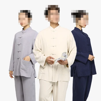 Унисекс, синяя/ кофейная хлопковая и льняная одежда для непрофессионалов, костюмы для кунг-фу дзен, Униформа для медитации буддийских монахов, костюм Танг