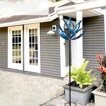 Уникальный ветряной вращатель, металлическая садовая мельница, штепсельная вилка, вращающийся флюгер с синим цветком, художественные поделки для украшения дома, сада, улицы