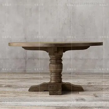 Круглый обеденный стол в американском стиле Кантри, Французский Ретро, Круглый стол из цельного дерева, обеденный стол из старинной мебели под старину