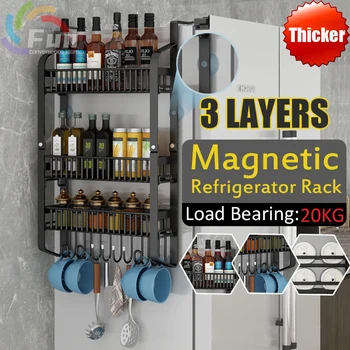 3-уровневая магнитная полка для холодильника, подставка для специй, подвесной органайзер для холодильника, домашняя организация и хранение кухонных принадлежностей