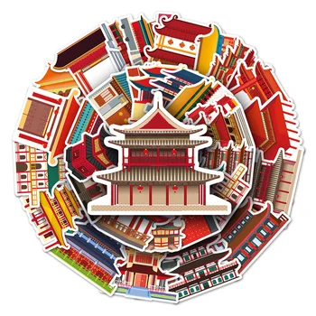 50шт старинных китайских наклеек на древние архитектурные здания для телефона, канцелярских принадлежностей, ноутбуков, альбомов для вырезок, принадлежностей для рукоделия