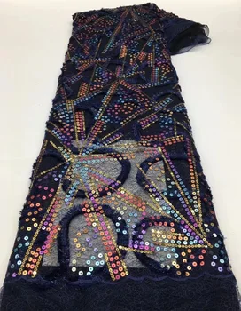 Африканская кружевная ткань 2023 Высококачественная Французская сетчатая кружевная ткань с блестками, Нигерийские кружевные ткани для свадебного платья AXX5466