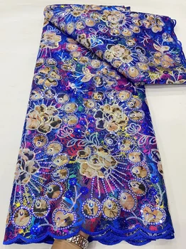 Французская сетка, зеленое кружево, ткани 2023 года, вышивка, пайетки, тюль, дизайн, африканская ткань для женских вечерних платьев, 5 ярдов, швейные метры