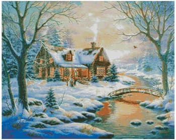 Зимний Снежный Деревянный дом, наборы для вышивания крестиком, рукоделие, 14-каратная вышивка без надписей, высококачественное украшение ручной работы 