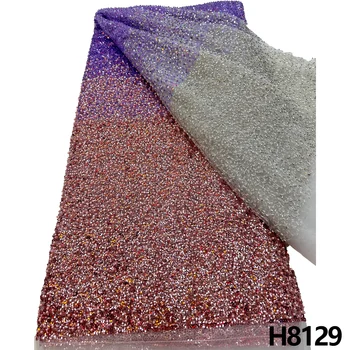 HFX Новейшая африканская высококачественная кружевная ткань ручной работы из бисера, высококачественная многоцветная кружевная ткань с блестками 2023, французская сетчатая кружевная ткань для свадьбы