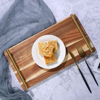 Деревянный поднос из акации, обеденная тарелка с ручкой, прямоугольное украшение, чайный сервиз для суши, торта, бытовая посуда Ins