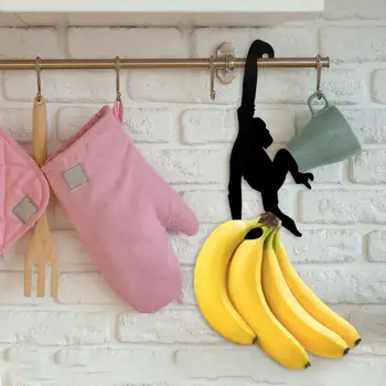 Стеллаж для хранения бананов Креативной формы, несущая нагрузку Стойка для банановых крючков, Антикоррозийная вешалка для бананов под шкафом, настенный крючок в виде обезьяны